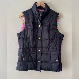 Lilly Pulitzer Black Vest with Pink and Green Floral Lining 508